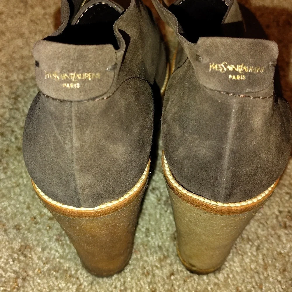 YSL Suede Brown Wedge Ankle Boots Sz 10 - Picture 5 of 8